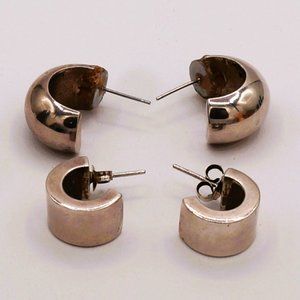 Vintage Sterling Silver Group of Huggie Hoop & Domed Hollow Half Hoop Earrings